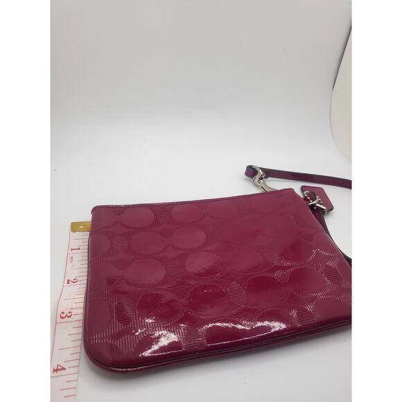 Coach Signature Merlot Red Embossed Patent Wallet Wristlet - Picture 5 of 6